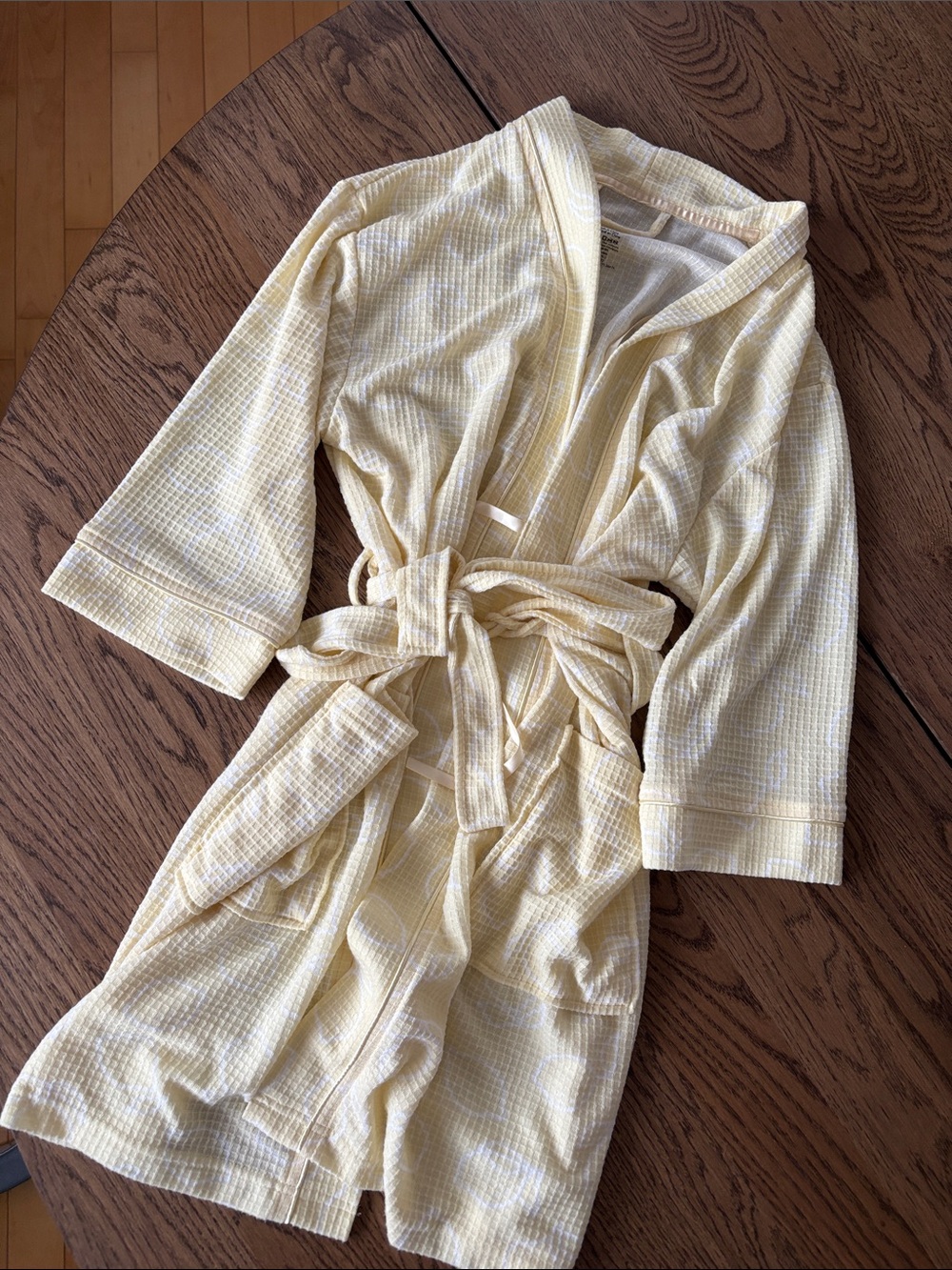 Light Yellow Women's Waffle Robe with Belt
